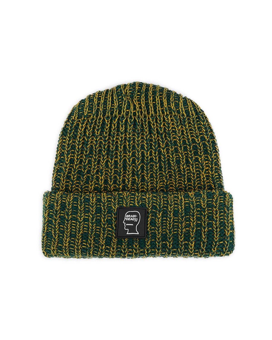 Hoed | Brain Dead Logohead Beanie Evergreen Gold